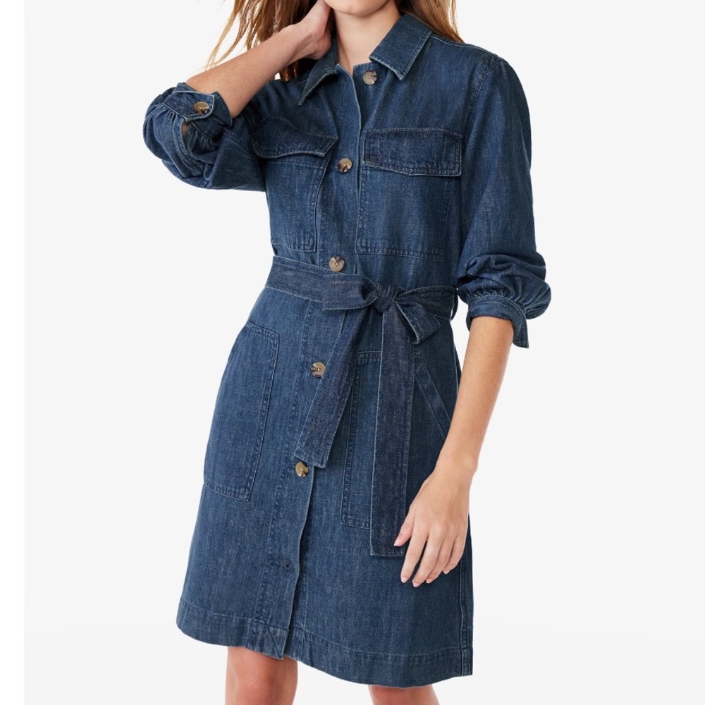Thick denim belted dress with pockets- indigo